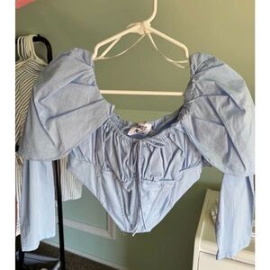 Princess Polly Sky Blue Puff Sleeve Blouse